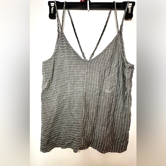Lost April Womens Striped V-Neck Spaghetti Cross Back Tank Top Gray Size Small - Picture 2 of 3
